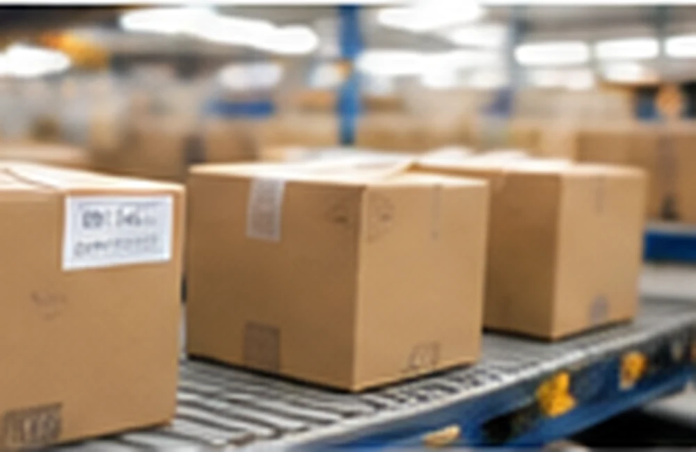 Conceptual fulfillment cartons moving through a distribution environment
